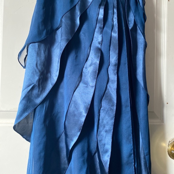 Adrianna Papell Beads Tiered Chiffon Evening Gown Sz 8 Prussian Blue Prom Dress - Picture 7 of 16